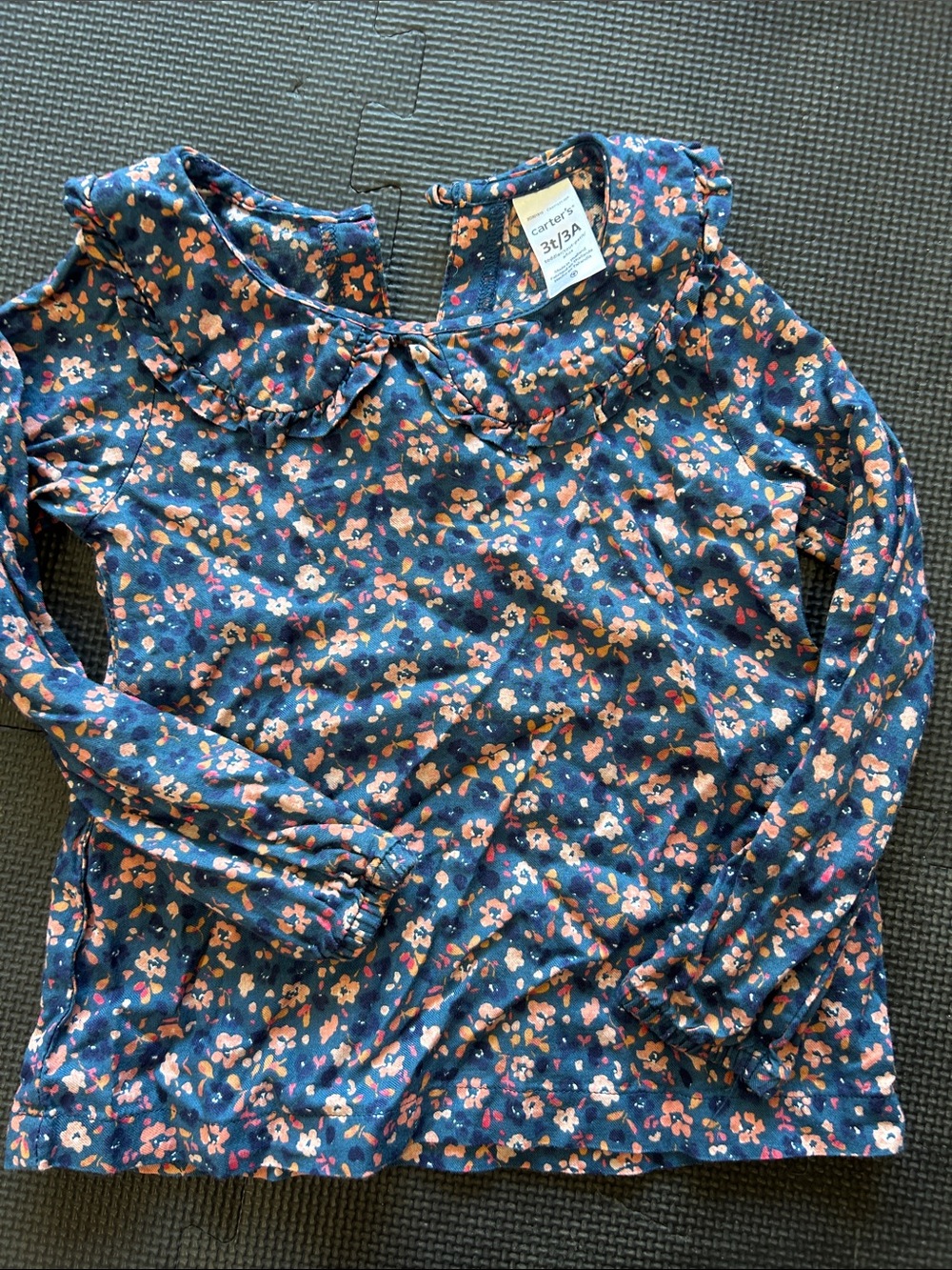 Carter's Navy Floral Peter Pan Collar Long-Sleeve Tee